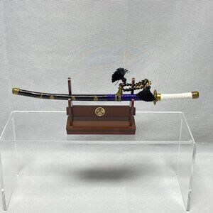 Mini Japanese Samurai Sword Letter Opener With Stand Black/Purple/Gold Design